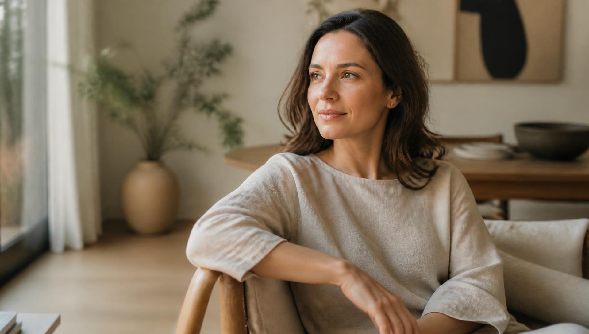 A woman at home in warm morning light