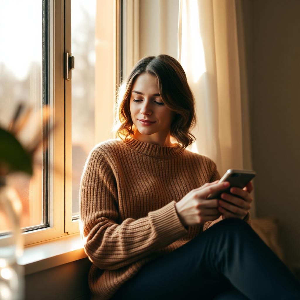 A woman checking her lab appointment details on her phone at home